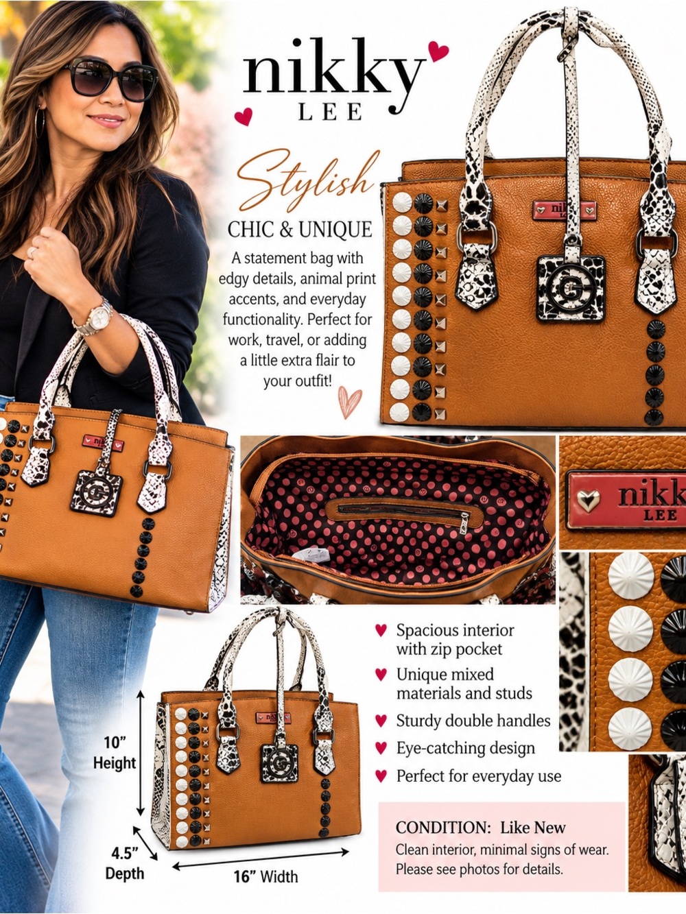 Nikky Lee: Tan Tote Bag with Snake-Print Accents (Only One)